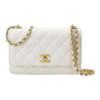 CHANEL 23C Spring WOC Waxed Leather Wallet On Chain, Shoulder Bag, Crossbody Bag Medium Size Women's White