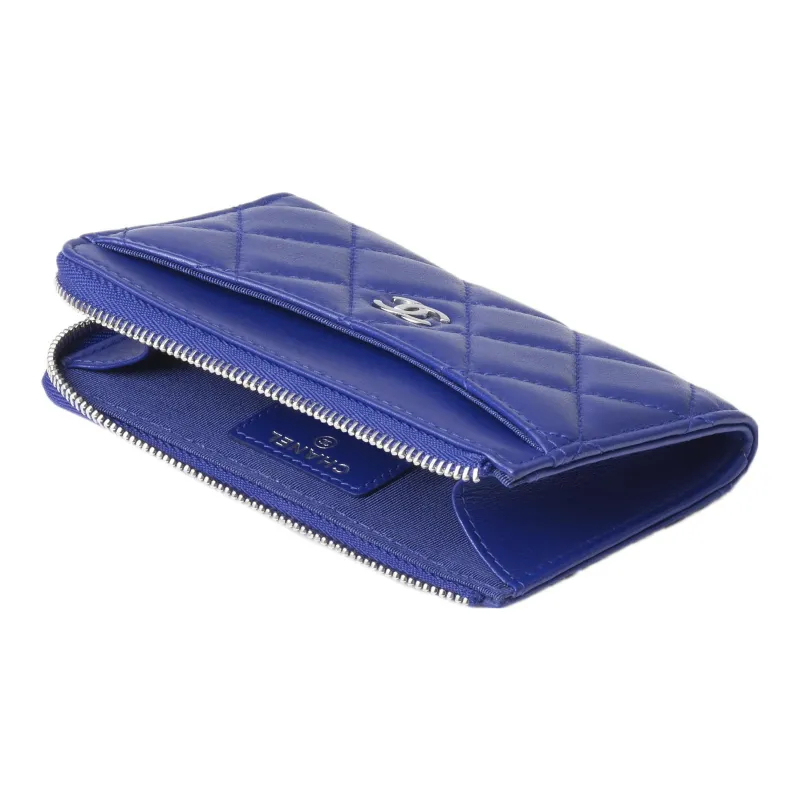 CHANEL Sheepskin Card Holder Women's Blue-2