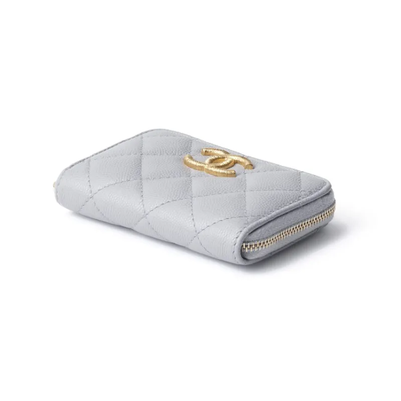 CHANEL Shiny Calfskin Coin Purse Women's Gray-1