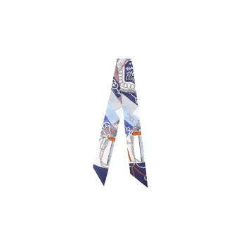 HERMES Silk Scarves Women's Marine Blue/White/Ice Umber