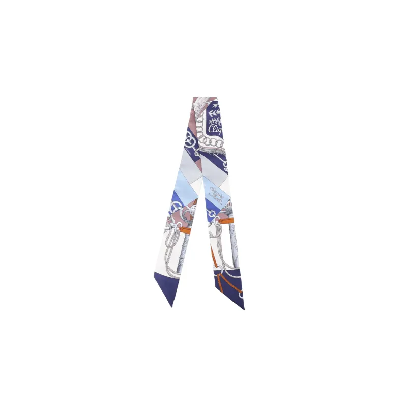 HERMES Silk Scarves Women's Marine Blue/White/Ice Umber-0