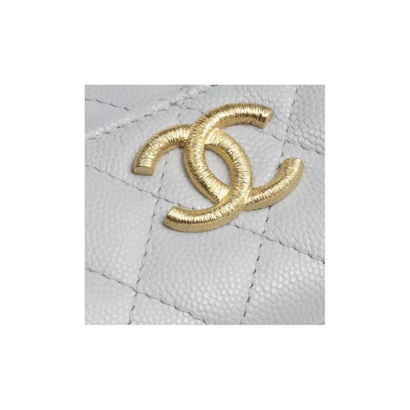 CHANEL Grain Embossed Calfskin Card Holder Women's Gray-4