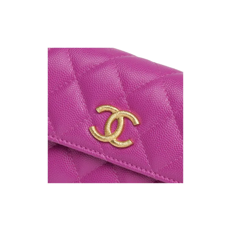 CHANEL Shiny Calfskin Pocket Wallet Women's Purple-3