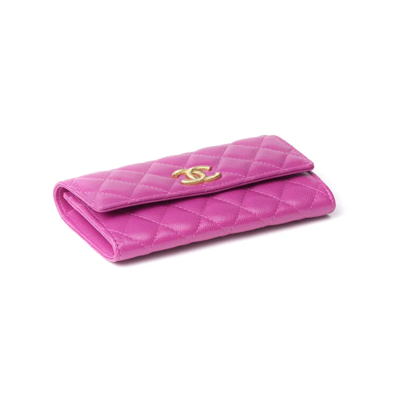 CHANEL Grain Embossed Shiny Litchi Grain Calfskin Wallet Women's Purple-1