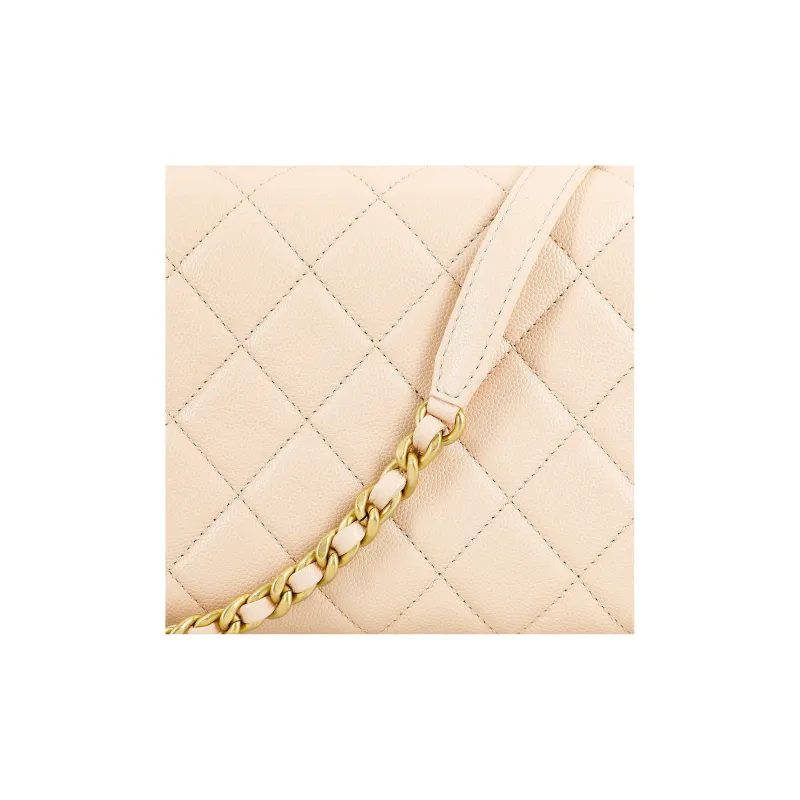 CHANEL Grain Embossed Calfskin Handbag, Shoulder Bag, Crossbody Bag Trumpets Women's Light Beige-5