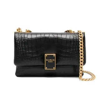 BALMAIN 1945 Crocodile-embossed Leather Shoulder Bag