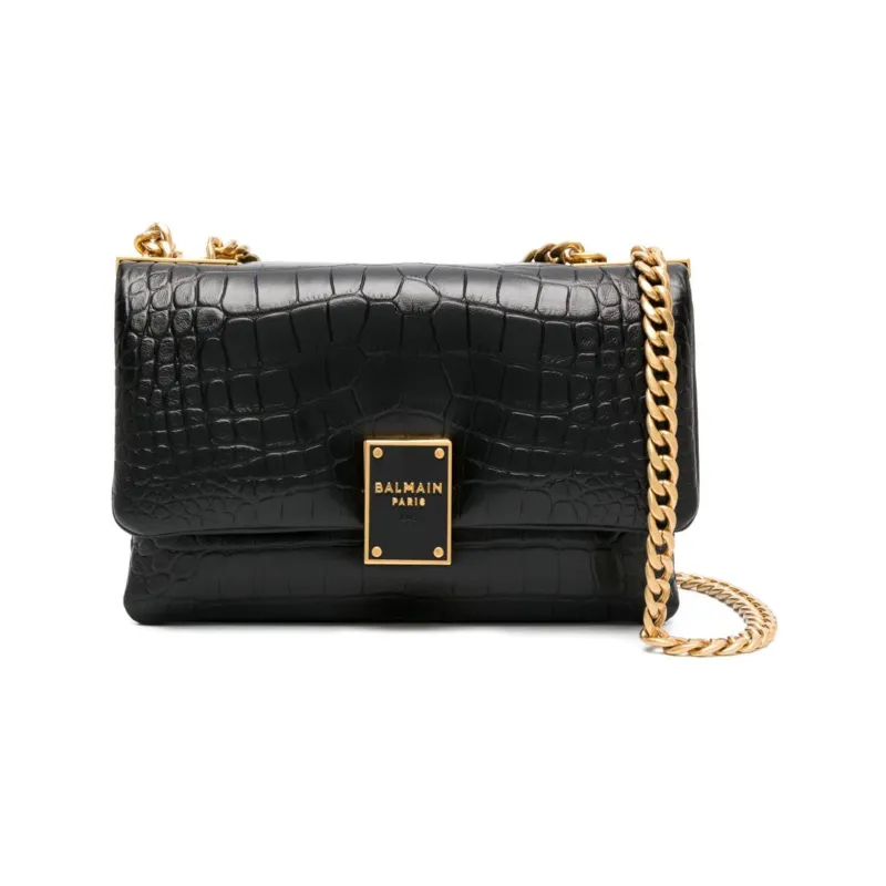 BALMAIN 1945 Crocodile-embossed Leather Shoulder Bag-0