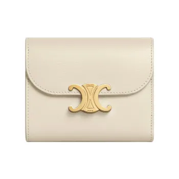 CELINE Triomphe Shiny Cow Leather Wallet Small Size Women's Stone Gray Stone