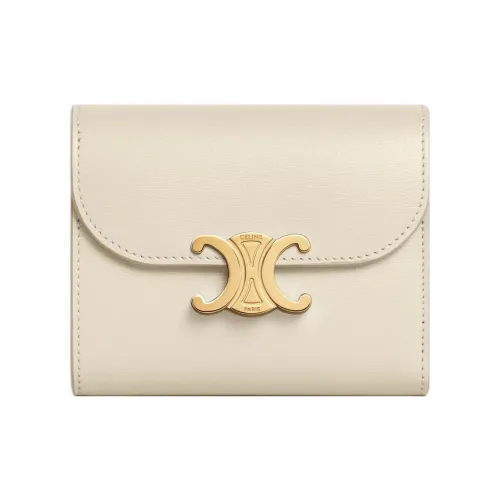 CELINE Triomphe Shiny Cow Leather Wallet Small Size Women's Stone Gray Stone