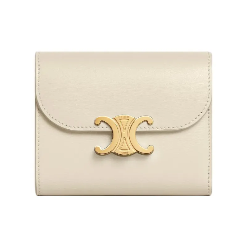CELINE Triomphe Shiny Cow Leather Wallet Small Size Women's Stone Gray Stone-0