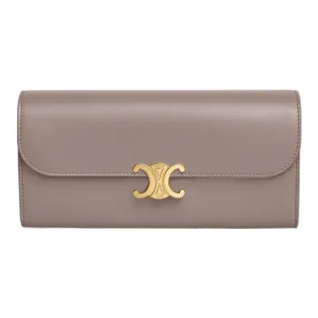 CELINE Triomphe Glossy Calfskin Wallet Large Size Women's Dusty Pink