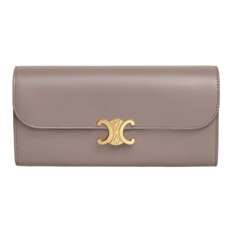 CELINE Triomphe Glossy Calfskin Wallet Large Size Women's Dusty Pink-0