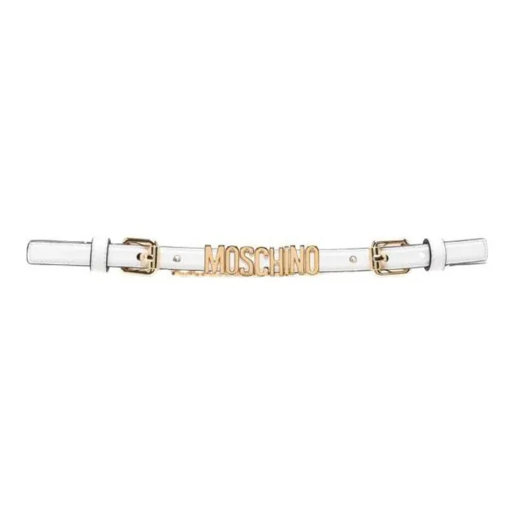 MOSCHINO Classic Logo Letter Decoration Smooth Buckle Leather Leather Belts Women's White-0