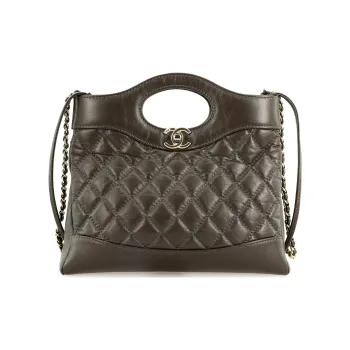 CHANEL Cow Leather Shoulder Bag Crossbody Bag Handbag Mini Women's Chocolate Black Brown