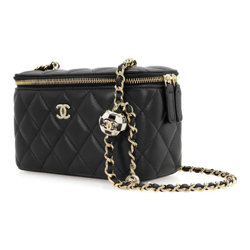 CHANEL Sheepskin Soccer Box Bag, Shoulder Bag, Crossbody Bag, Includes Mirror Women's Black-1