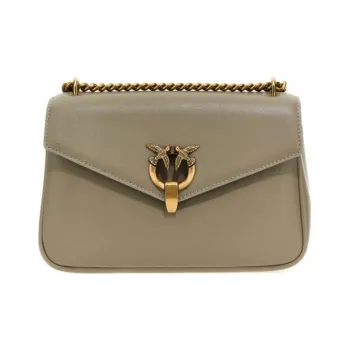 PINKO Leather Messenger Bag, Crossbody Bag, Shoulder Bag Women's Beige