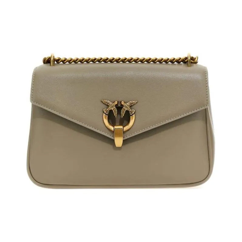 PINKO Leather Messenger Bag, Crossbody Bag, Shoulder Bag Women's Beige-0