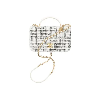 CHANEL Twill Soft Velvet Lambskin Mouth Cover Bag Shoulder Bag Crossbody Bag Handbag Mini Women's White/Black