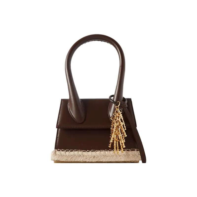 Jacquemus Le Chiquito Moyen Cowhide Patchwork Canvas Shoulder Bag Crossbody Bag Handbag Women's Brown-1