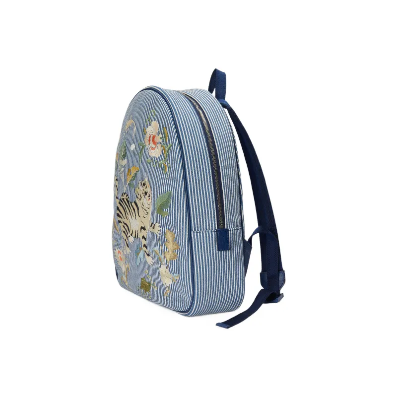 GUCCI Cotton Fabric With Brocade And Leather Backpack Kids' Blue & Ivory White-1