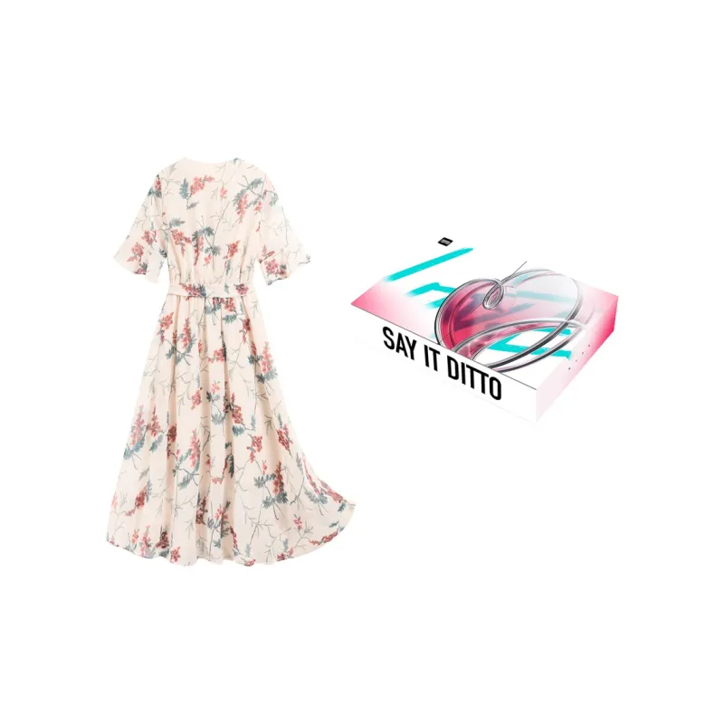 MOPB Short Sleeved Dresses Women's Includes Gift Box Sets Beige-1