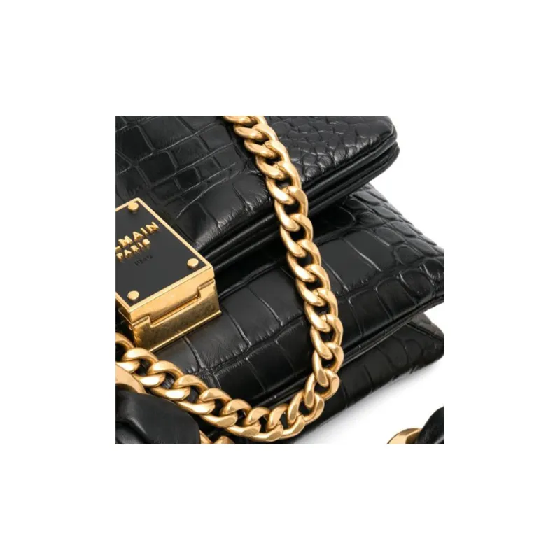 BALMAIN 1945 Crocodile-embossed Leather Shoulder Bag-2