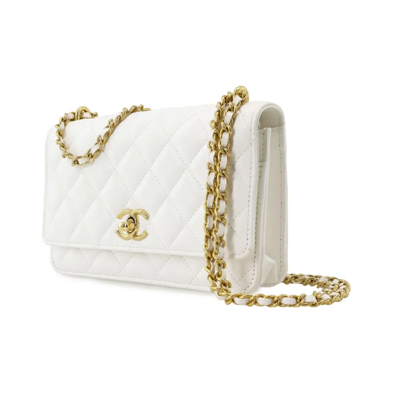 CHANEL 23C Spring WOC Waxed Leather Wallet On Chain, Shoulder Bag, Crossbody Bag Medium Size Women's White-1