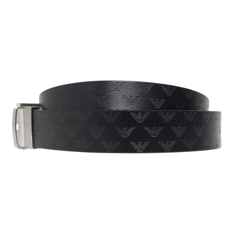 EMPORIO ARMANI Logo Print Business Leather Belts Men's Black Width 3.3cm-1