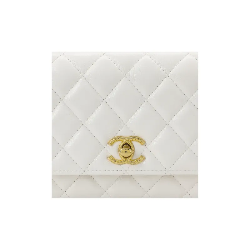 CHANEL 23C Spring WOC Waxed Leather Wallet On Chain, Shoulder Bag, Crossbody Bag Medium Size Women's White-4
