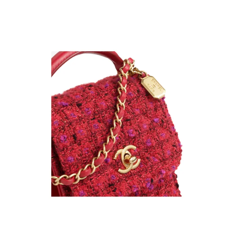 CHANEL Wool Twill Soft Woolen Flap Bag, Shoulder Bag, Crossbody Bag Mini Women's Red-3