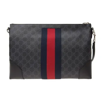 GUCCI Canvas With Leather Messenger Bag, Shoulder Bag, Crossbody Bag Men's Black Gray