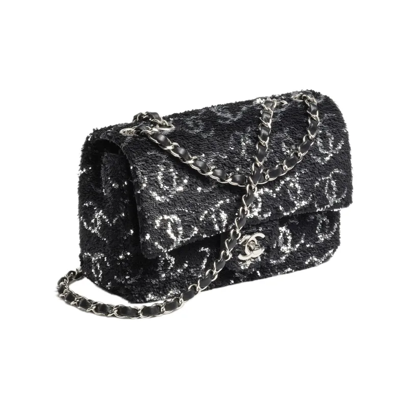 CHANEL Sequins Evening Bag, Shoulder Bag, Crossbody Bag Women's Black/Silver-1