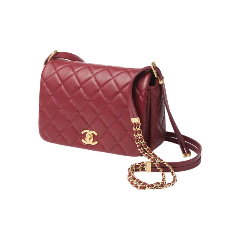 CHANEL Sheepskin Flap Bag, Shoulder Bag, Crossbody Bag Trumpets Women's Dark Brown-1