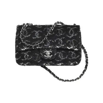 CHANEL Sequins Evening Party Bag Shoulder Bag Crossbody Bag Women's Black/Silver