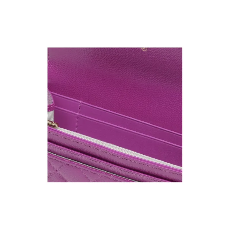 CHANEL Grain Embossed Shiny Litchi Grain Calfskin Wallet Women's Purple-3