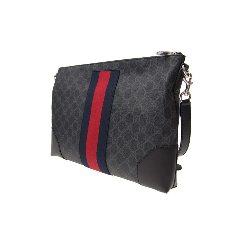 GUCCI Canvas With Leather Messenger Bag, Shoulder Bag, Crossbody Bag Men's Black Gray-1
