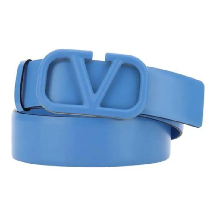 Valentino Garavani Letter Print Leather Belts Women's Blue-1