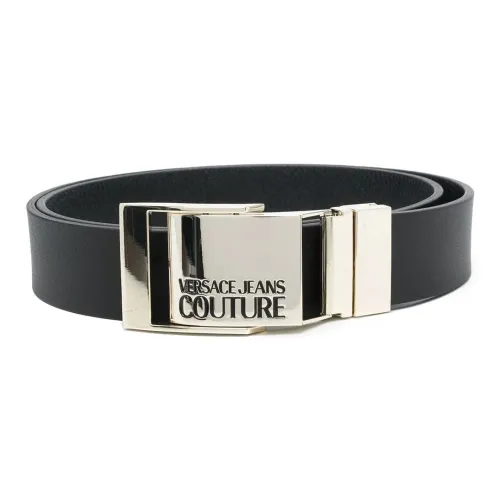 VERSACE JEANS COUTURE Logo Letter Emblem Smooth Buckle Leather Belts Women's Black Width: 3.5cm
