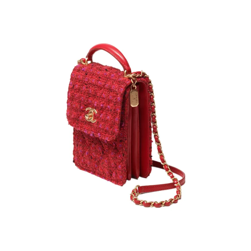 CHANEL Wool Twill Soft Woolen Flap Bag, Shoulder Bag, Crossbody Bag Mini Women's Red-1