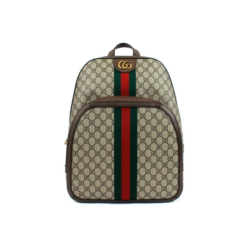 GUCCI Ophidia Canvas With Leather Backpack Medium Size Unisex Ebony/Brown-0