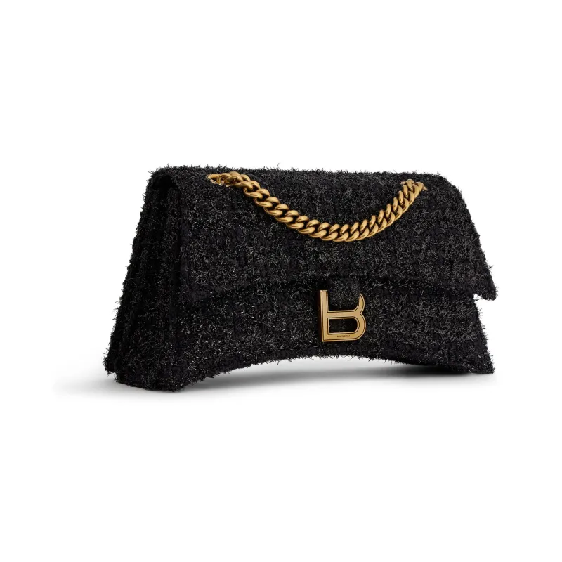 Balenciaga CRUSH Shiny Tweed Handbag Shoulder Bag Women's Black-2