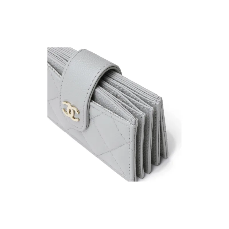 CHANEL Litchi Grain Calfskin Card Holder Women's Gray-3