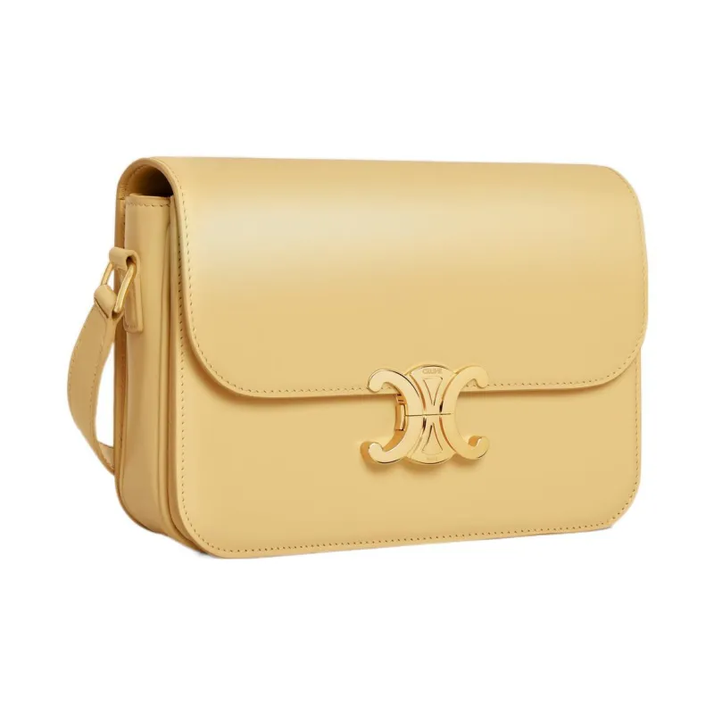 CELINE Triomphe Shiny Cow Leather Shoulder Bag Portable Crossbody Bag Shoulder Bag Women's Yellow-1