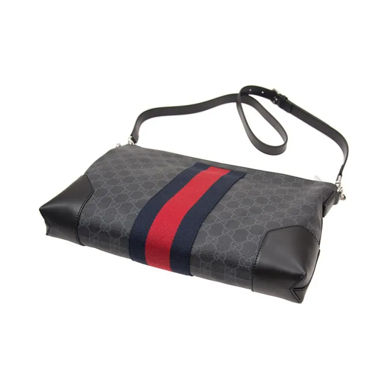 GUCCI Canvas With Leather Messenger Bag, Shoulder Bag, Crossbody Bag Men's Black Gray-3