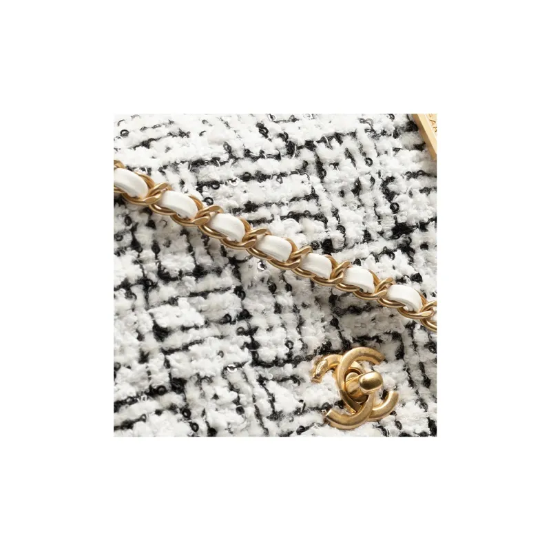 CHANEL Tweed Lambskin Flap Bag, Shoulder Bag, Crossbody Bag, Handbag Mini Women's White/Black-3
