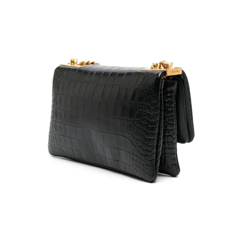 BALMAIN 1945 Crocodile-embossed Leather Shoulder Bag-1