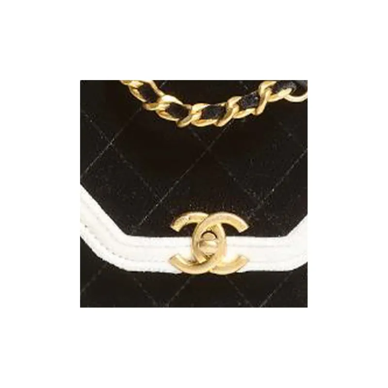 CHANEL 21K Winter Velour Flap Bag, Shoulder Bag, Crossbody Bag Women's Black/White-1