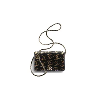 CHANEL Sequins Metal Wallet, Shoulder Bag, Crossbody Bag Regular Women's Black/Gold
