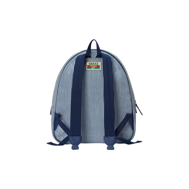 GUCCI Cotton Fabric With Brocade And Leather Backpack Kids' Blue & Ivory White-2