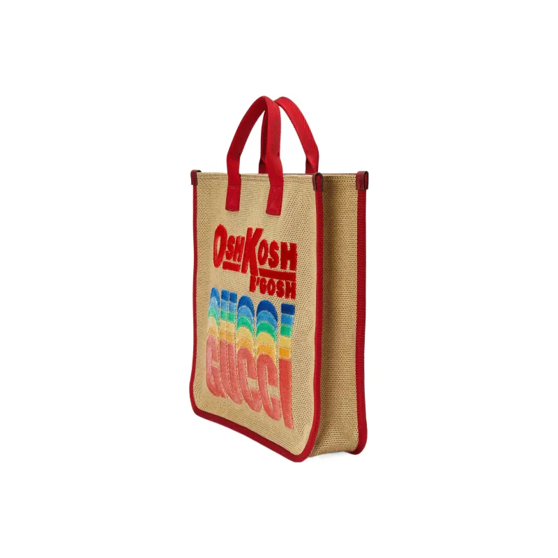 GUCCI OshKosh B'gosh Collaboration 100% Cotton Grosgrain Tote Bag Shopping Bag Handbag Kids' Beige/Red-1